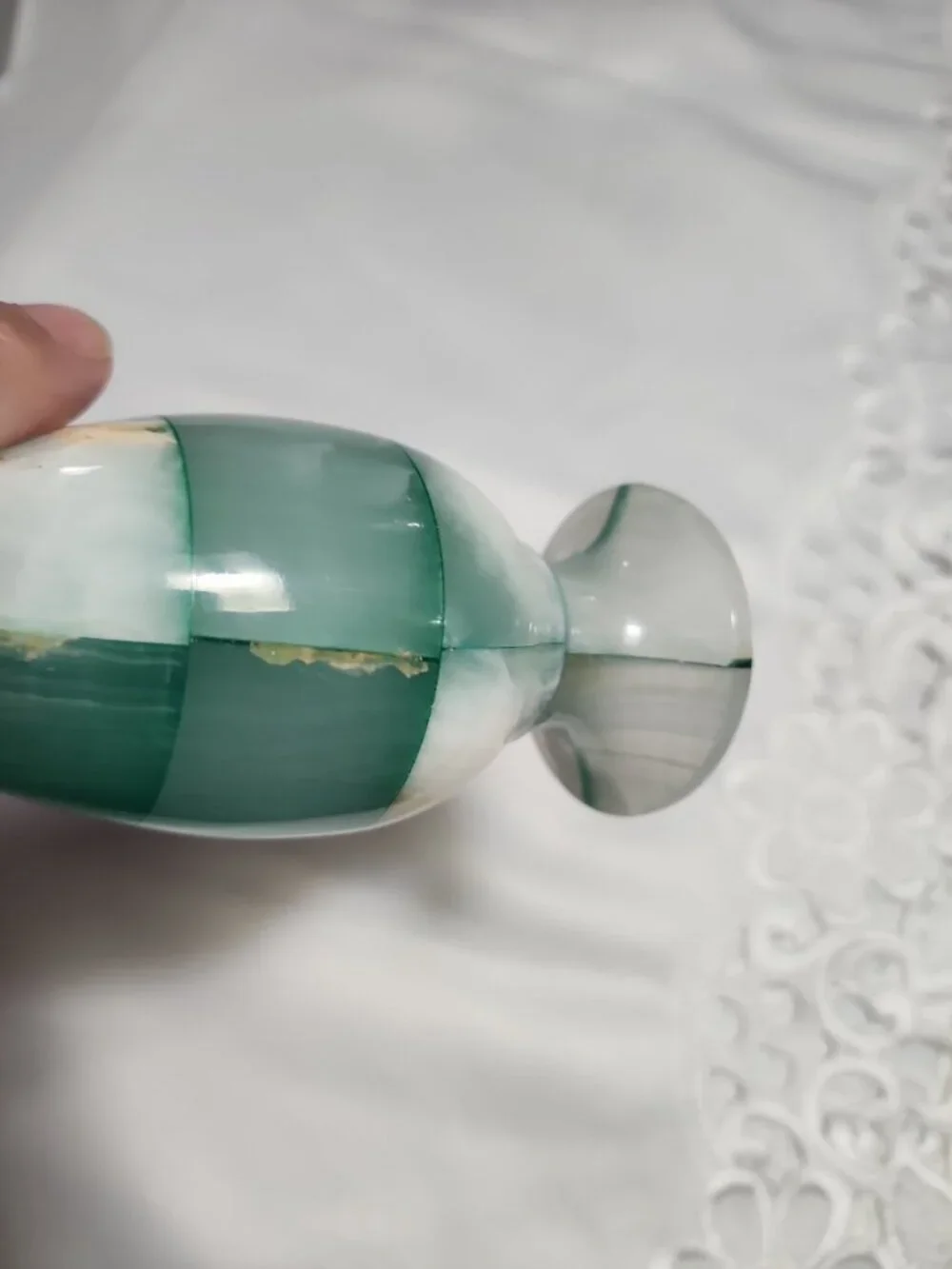 Vintage Green Onyx Stone Vase Checkered Mosaic Patchwork Design  Teal Gorgeous